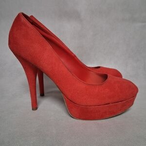 Brash Red High Heels Women's Size 11 Faux Suede 5 1/2" Stiletto Pumps